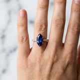 Rose gold Marquise Cut Blue Sapphire Solitaire Ring with Round  Pavé Band and Four-Prong Setting_42