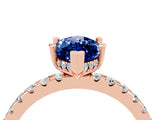 Rose gold Marquise Cut Blue Sapphire Solitaire Ring with Round  Pavé Band and Four-Prong Setting_48