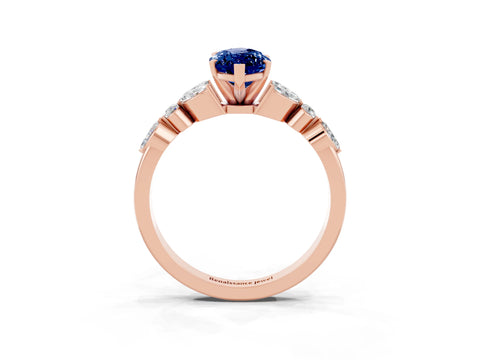 Rose gold Marquise Cut Blue Sapphire Solitaire Ring with Side Stones and Four-Prong Setting_15