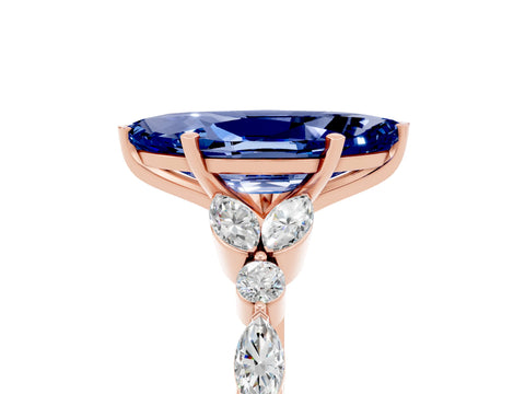Rose gold Marquise Cut Blue Sapphire Solitaire Ring with Side Stones and Four-Prong Setting_17