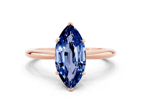 Rose gold Marquise Cut Blue Sapphire Solitaire Ring with Six-Prong Setting and Classic Band