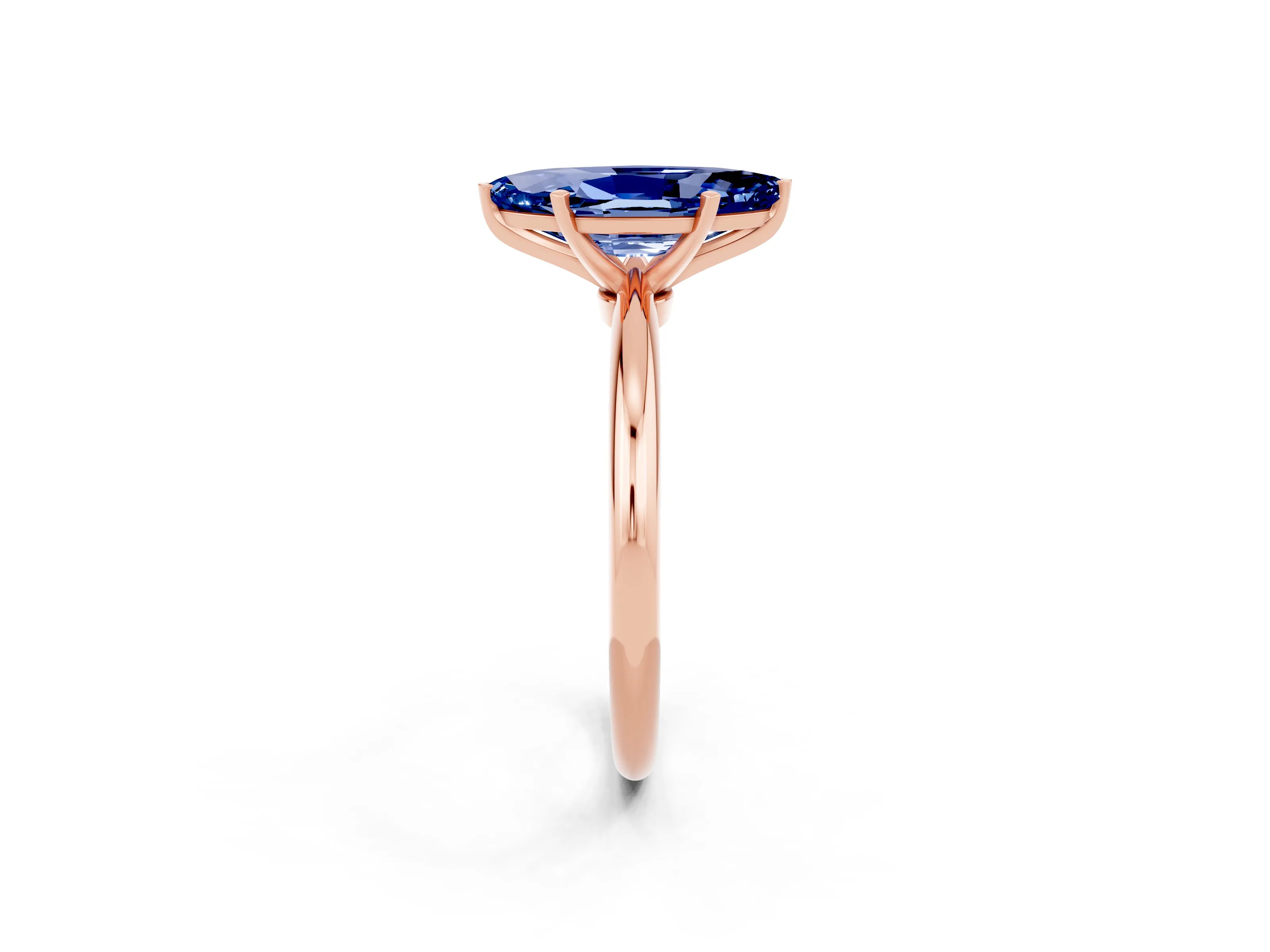 Rose gold Marquise Cut Blue Sapphire Solitaire Ring with Six-Prong Setting and Classic Band_2