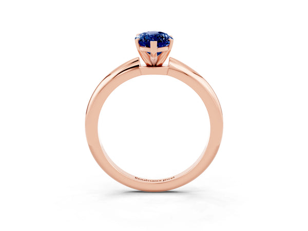 Rose gold Marquise Cut Blue Sapphire Solitaire Ring with Six-Prong Setting and Classic Band