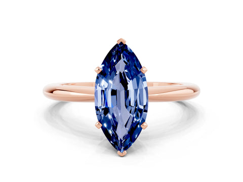 Rose gold Marquise Cut Blue Sapphire Solitaire Ring with Six-Prong Setting and Classic Band