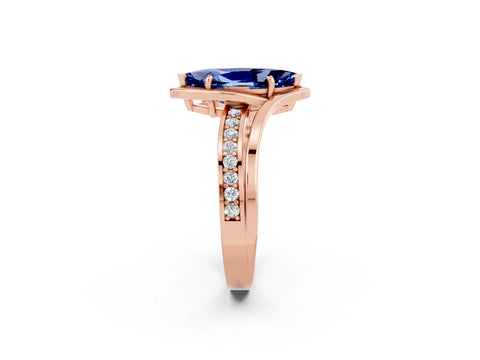 Rose gold Marquise Cut Blue Sapphire Solitaire Ring with Split Shank and Prong Setting_2