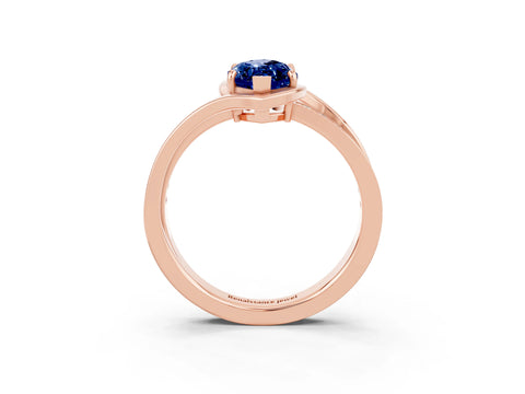 Rose gold Marquise Cut Blue Sapphire Solitaire Ring with Split Shank and Prong Setting_3