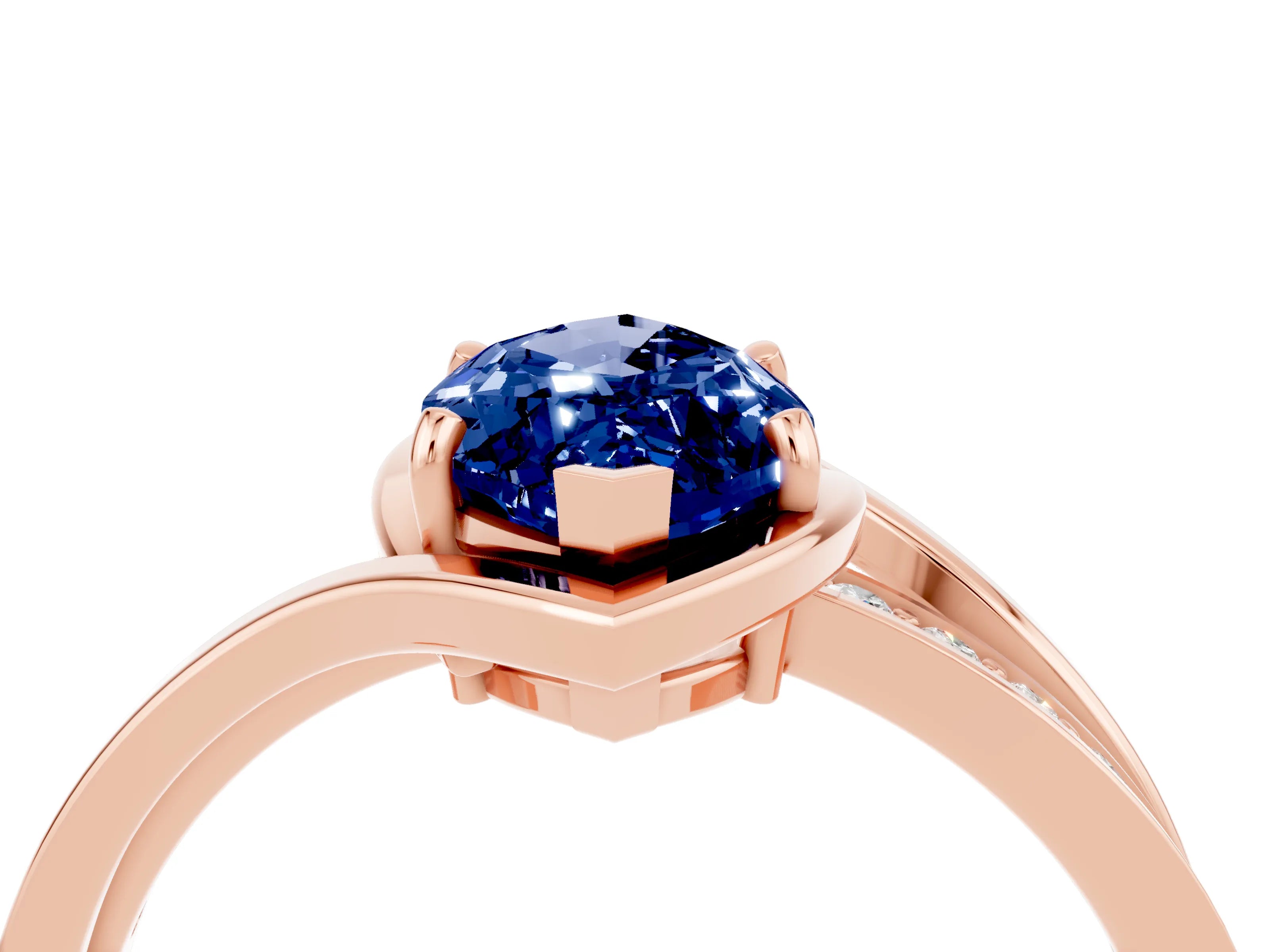 Rose gold Marquise Cut Blue Sapphire Solitaire Ring with Split Shank and Prong Setting_4