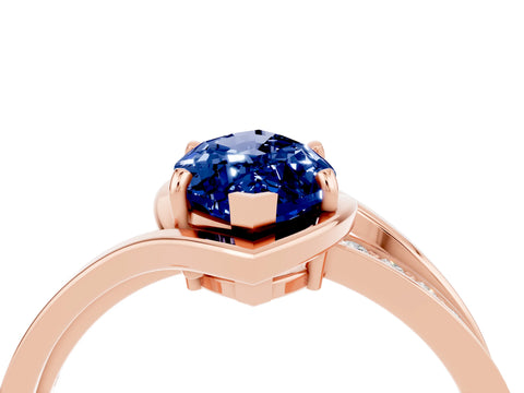 Rose gold Marquise Cut Blue Sapphire Solitaire Ring with Split Shank and Prong Setting_4