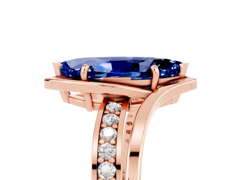 Rose gold Marquise Cut Blue Sapphire Solitaire Ring with Split Shank and Prong Setting_5