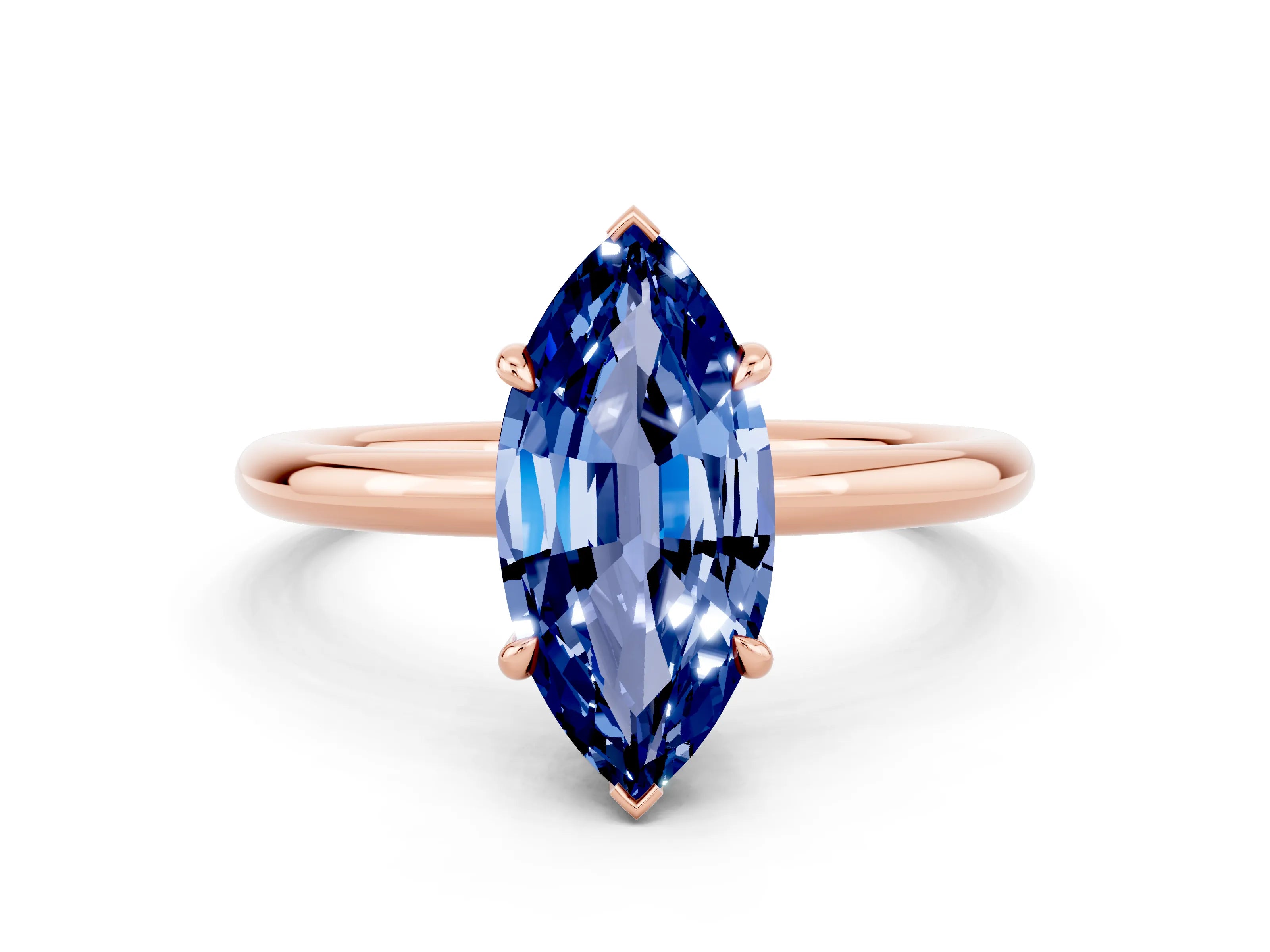 Rose gold Marquise Cut Blue Sapphire Solitaire Ring with Thin Band and Four-Prong Setting_12