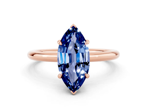 Rose gold Marquise Cut Blue Sapphire Solitaire Ring with Thin Band and Four-Prong Setting_12