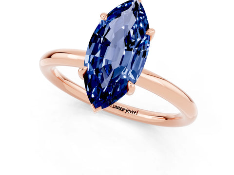 Rose gold Marquise Cut Blue Sapphire Solitaire Ring with Thin Band and Four-Prong Setting_13