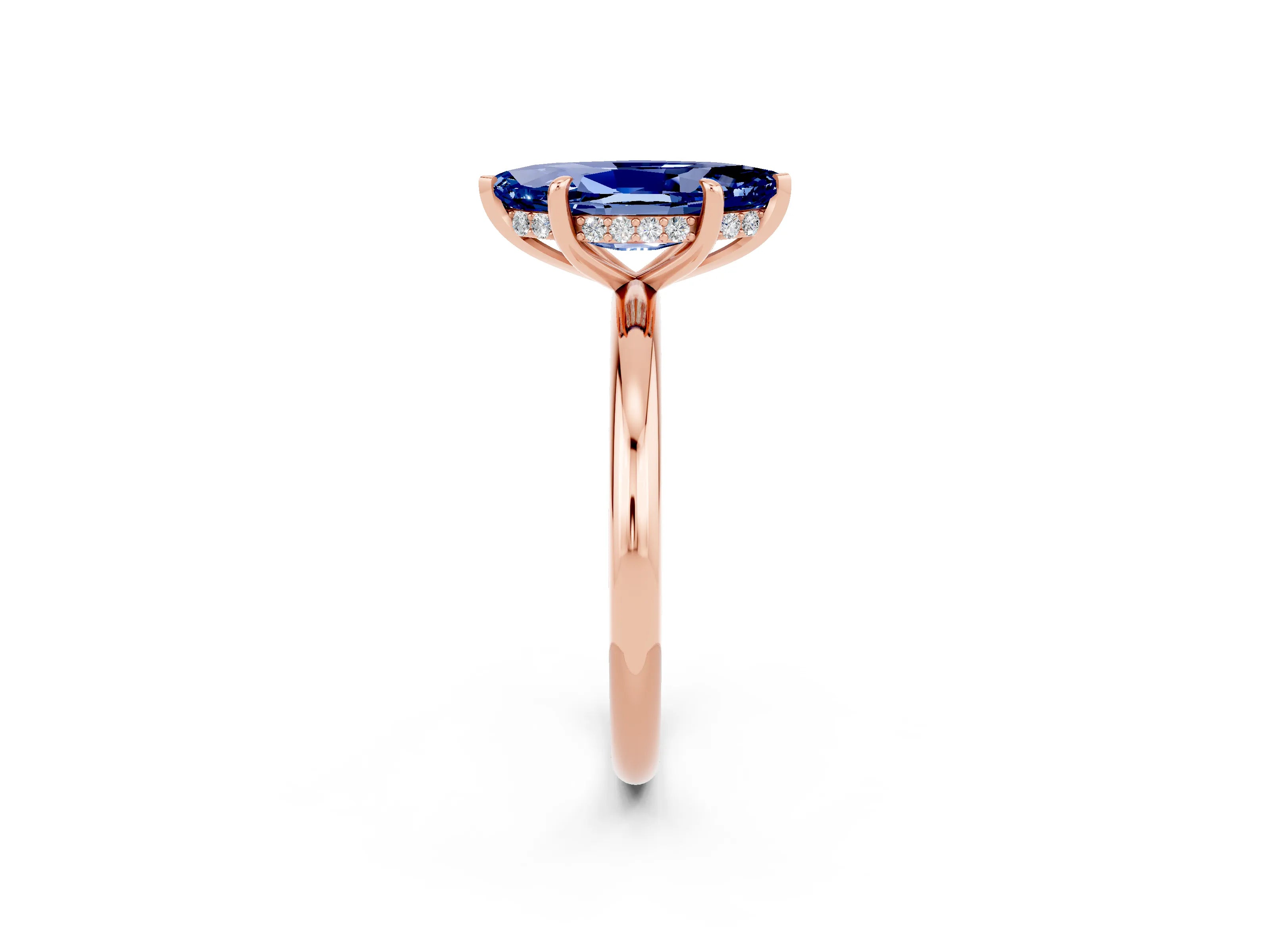 Rose gold Marquise Cut Blue Sapphire Solitaire Ring with Thin Band and Four-Prong Setting_14