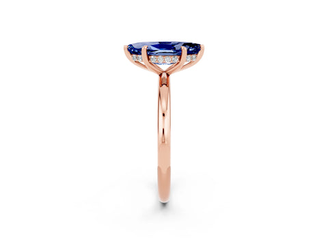 Rose gold Marquise Cut Blue Sapphire Solitaire Ring with Thin Band and Four-Prong Setting_14