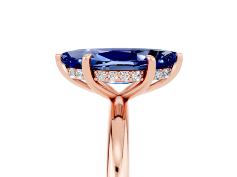 Rose gold Marquise Cut Blue Sapphire Solitaire Ring with Thin Band and Four-Prong Setting_17