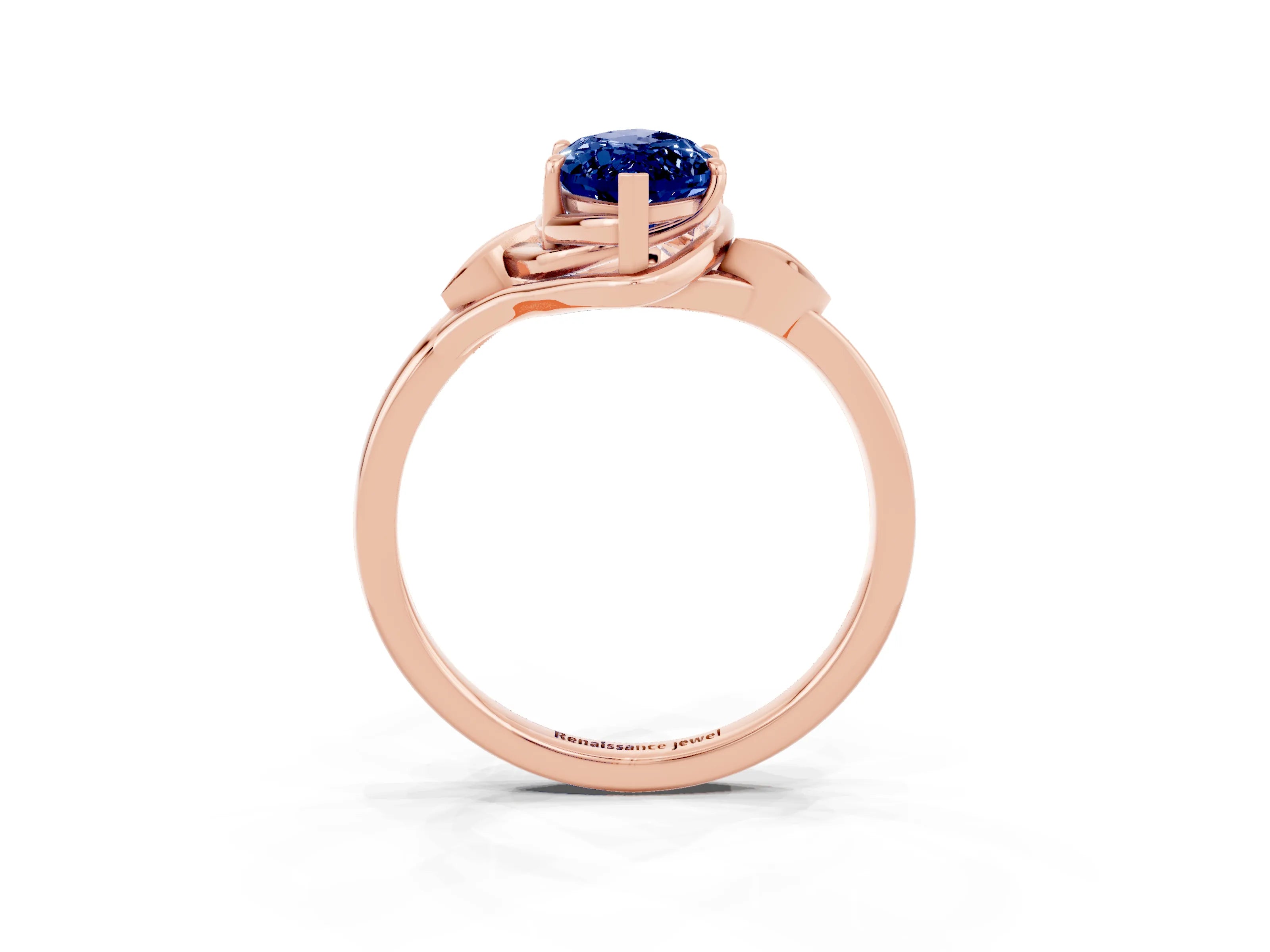 Rose gold Marquise Cut Blue Sapphire Solitaire Ring with Twist Band and Four-Prong Setting_27