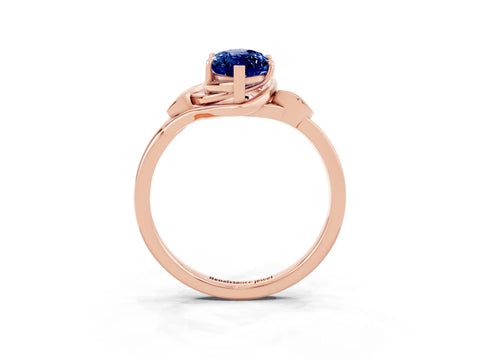 Rose gold Marquise Cut Blue Sapphire Solitaire Ring with Twist Band and Four-Prong Setting_27