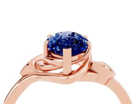 Rose gold Marquise Cut Blue Sapphire Solitaire Ring with Twist Band and Four-Prong Setting_28