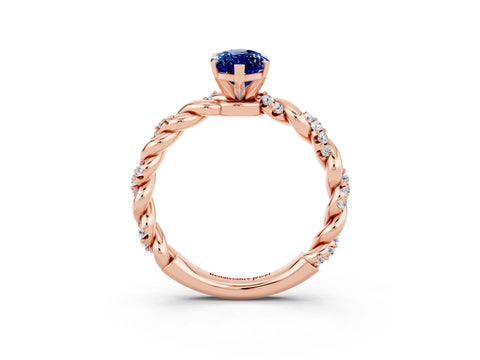 Rose gold Marquise Cut Blue Sapphire Solitaire Ring with Twisted Band and Pavé Accents_3