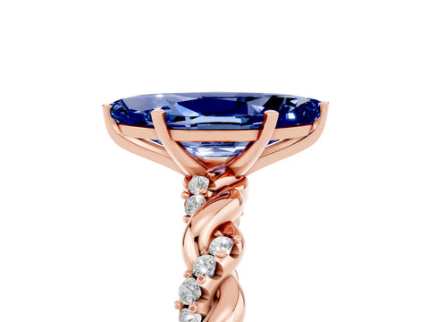 Rose gold Marquise Cut Blue Sapphire Solitaire Ring with Twisted Band and Pavé Accents_5