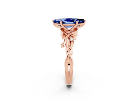 Rose gold Marquise Cut Blue Sapphire Solitaire Ring with Twisted Band and Prong Setting_2