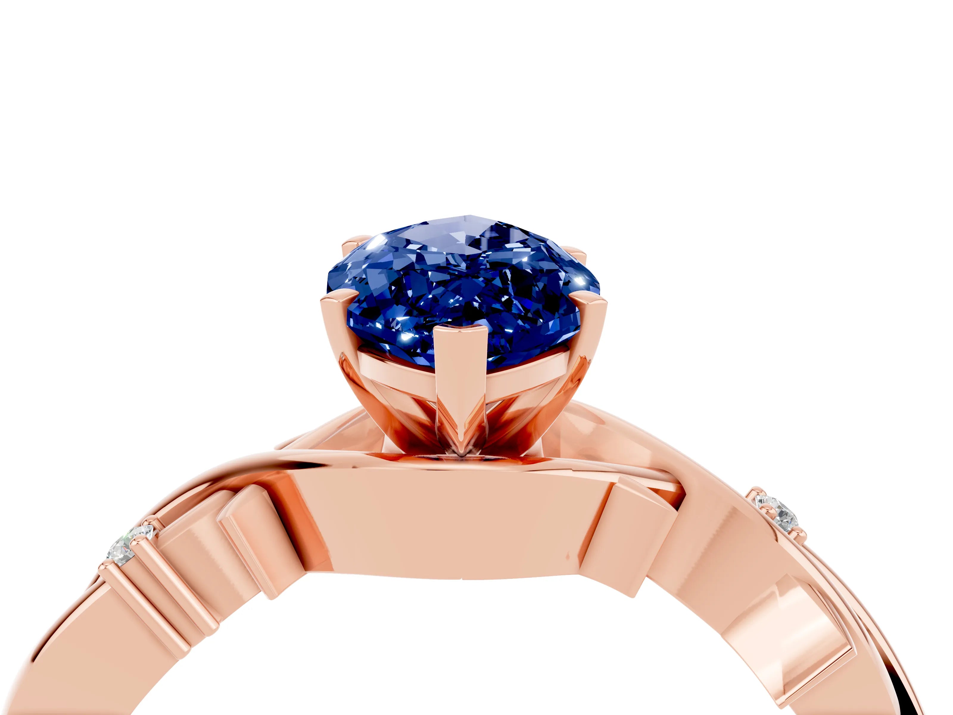 Rose gold Marquise Cut Blue Sapphire Solitaire Ring with Twisted Band and Prong Setting_4