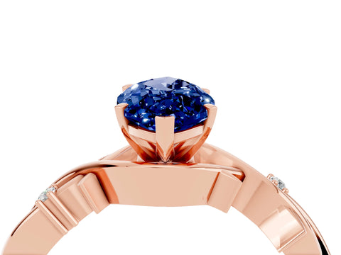 Rose gold Marquise Cut Blue Sapphire Solitaire Ring with Twisted Band and Prong Setting_4