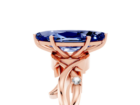 Rose gold Marquise Cut Blue Sapphire Solitaire Ring with Twisted Band and Prong Setting_5