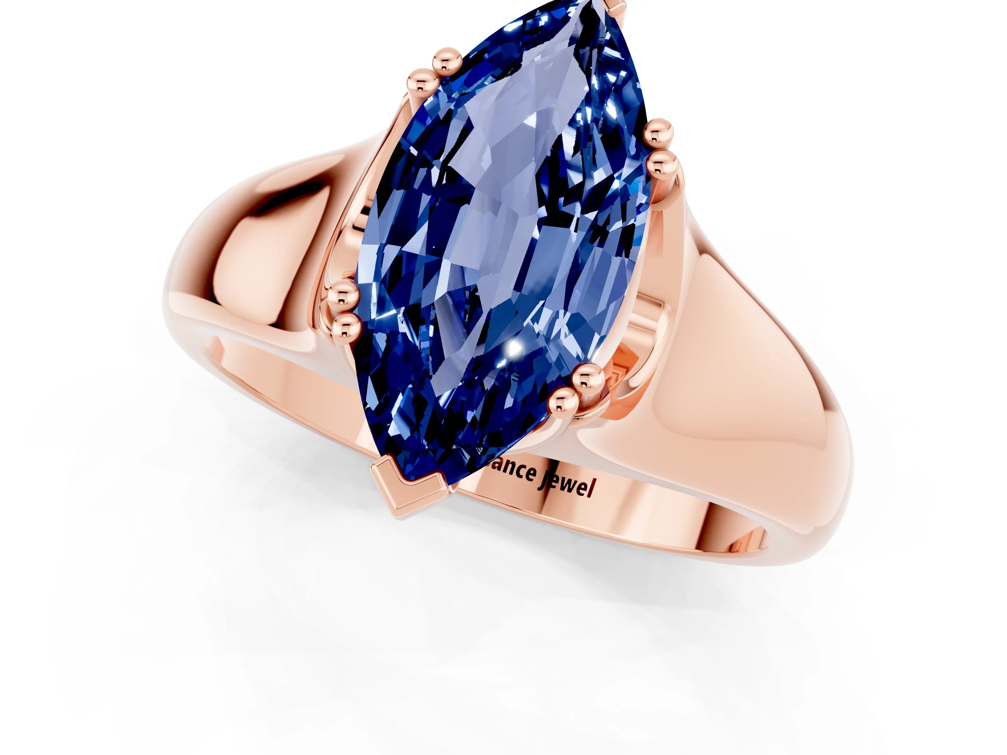 Rose gold Marquise Cut Blue Sapphire Solitaire Ring with Wide Band and Prong Setting_1