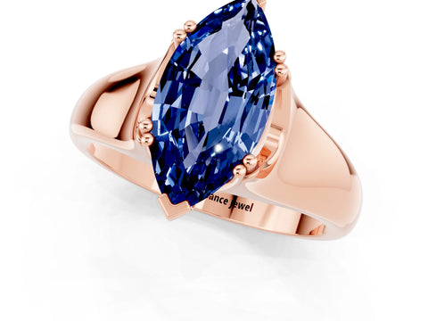 Rose gold Marquise Cut Blue Sapphire Solitaire Ring with Wide Band and Prong Setting_1
