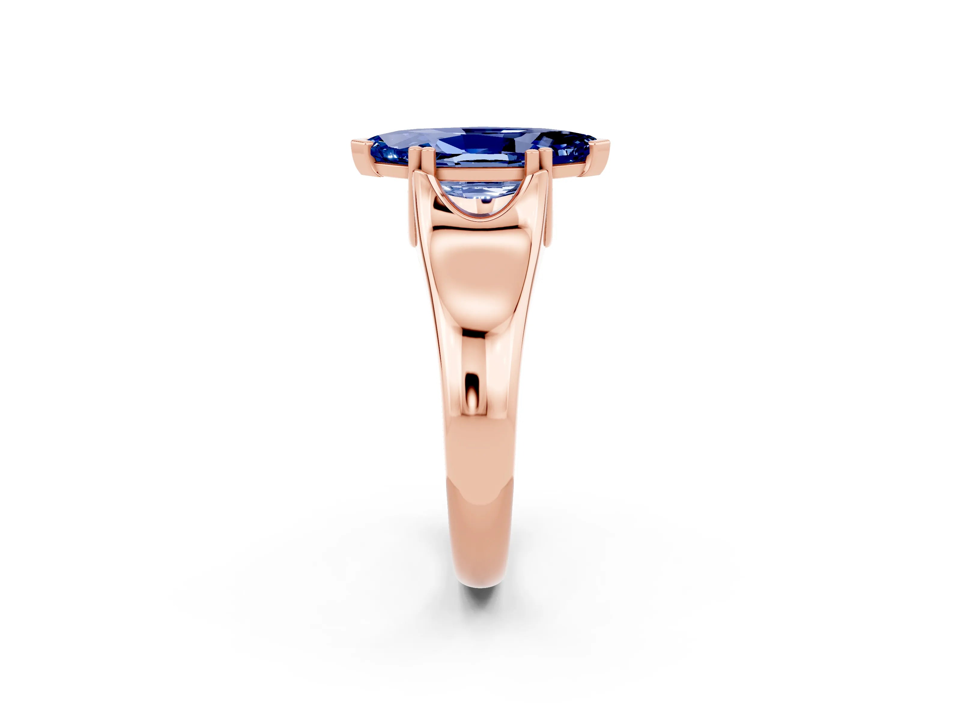 Rose gold Marquise Cut Blue Sapphire Solitaire Ring with Wide Band and Prong Setting_2