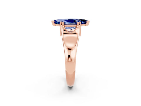 Rose gold Marquise Cut Blue Sapphire Solitaire Ring with Wide Band and Prong Setting_2