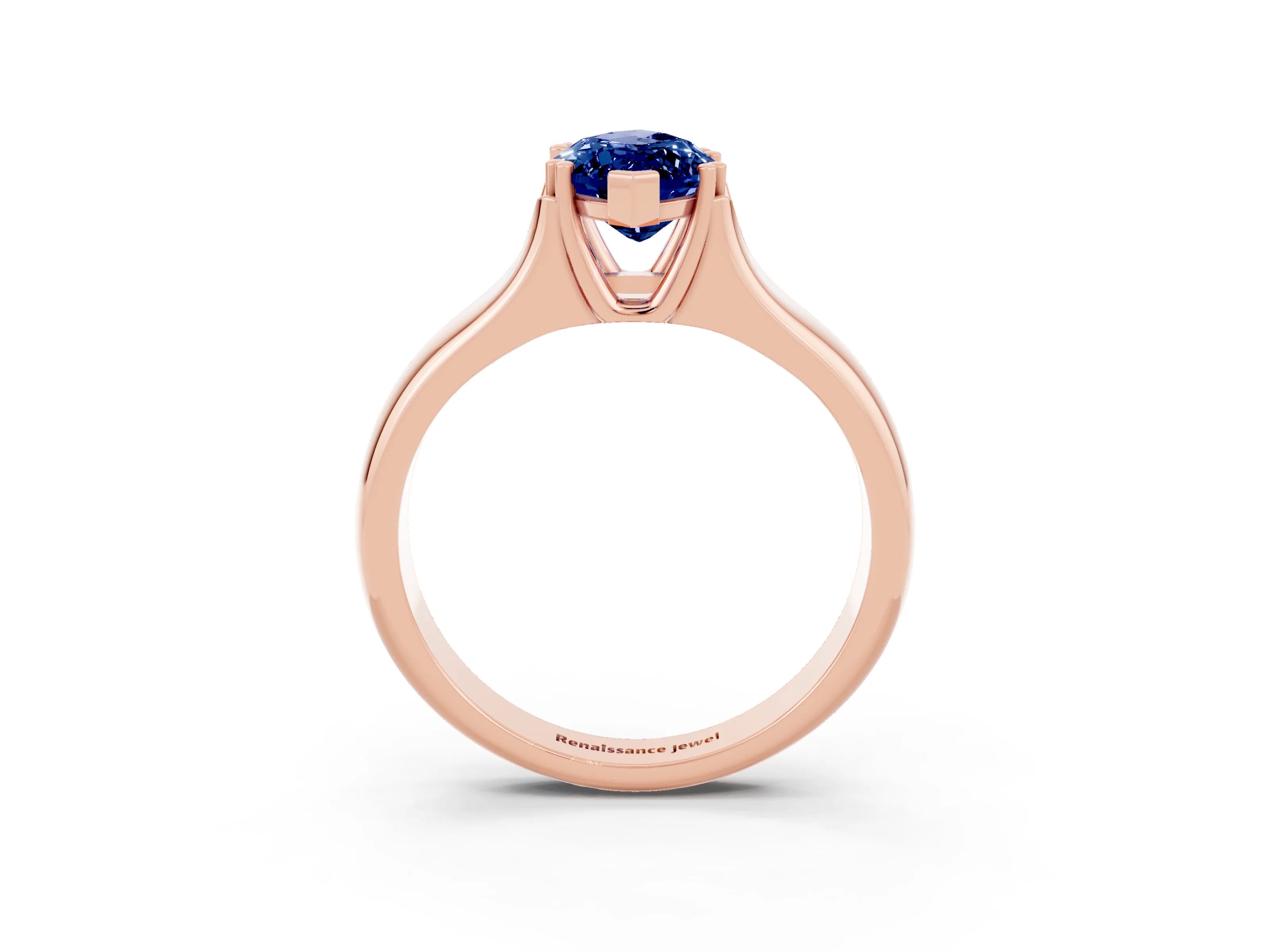 Rose gold Marquise Cut Blue Sapphire Solitaire Ring with Wide Band and Prong Setting_3