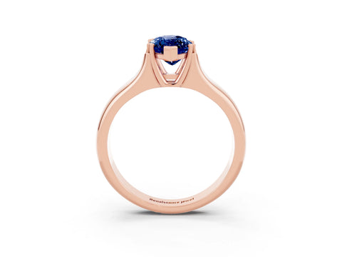 Rose gold Marquise Cut Blue Sapphire Solitaire Ring with Wide Band and Prong Setting_3