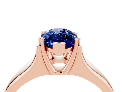 Rose gold Marquise Cut Blue Sapphire Solitaire Ring with Wide Band and Prong Setting_4