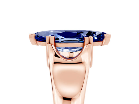 Rose gold Marquise Cut Blue Sapphire Solitaire Ring with Wide Band and Prong Setting_5