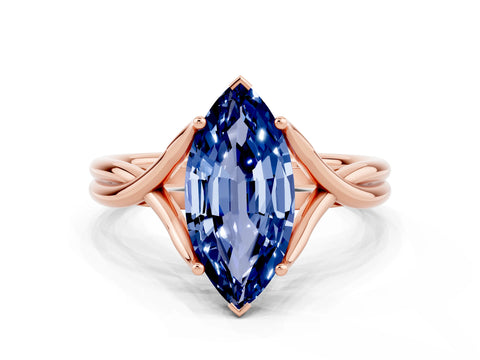 Rose gold Marquise Cut Blue Sapphire Solitaire Twist Band Prong Setting Ring_48