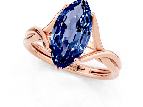 Rose gold Marquise Cut Blue Sapphire Solitaire Twist Band Prong Setting Ring_49