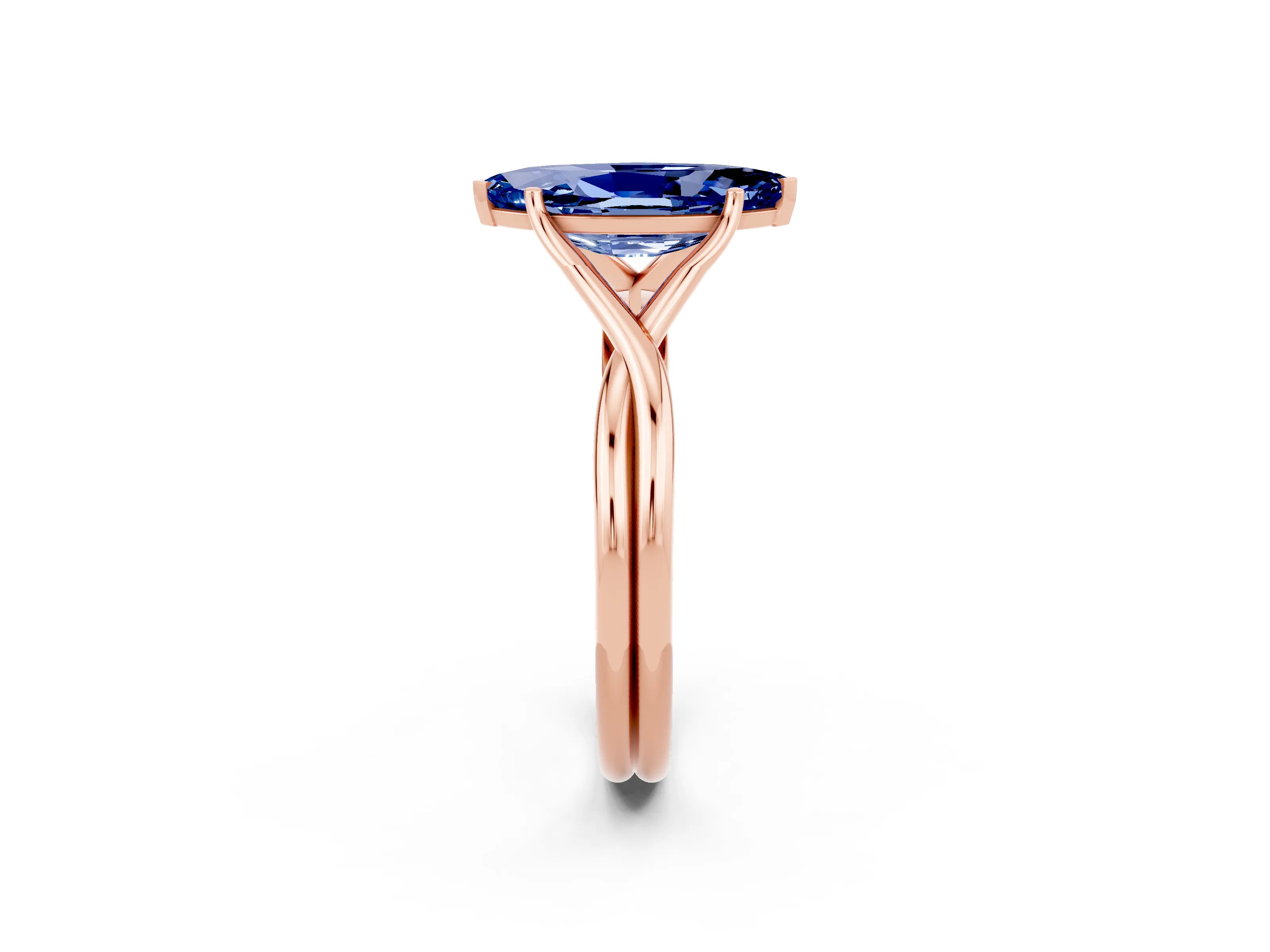 Rose gold Marquise Cut Blue Sapphire Solitaire Twist Band Prong Setting Ring_50