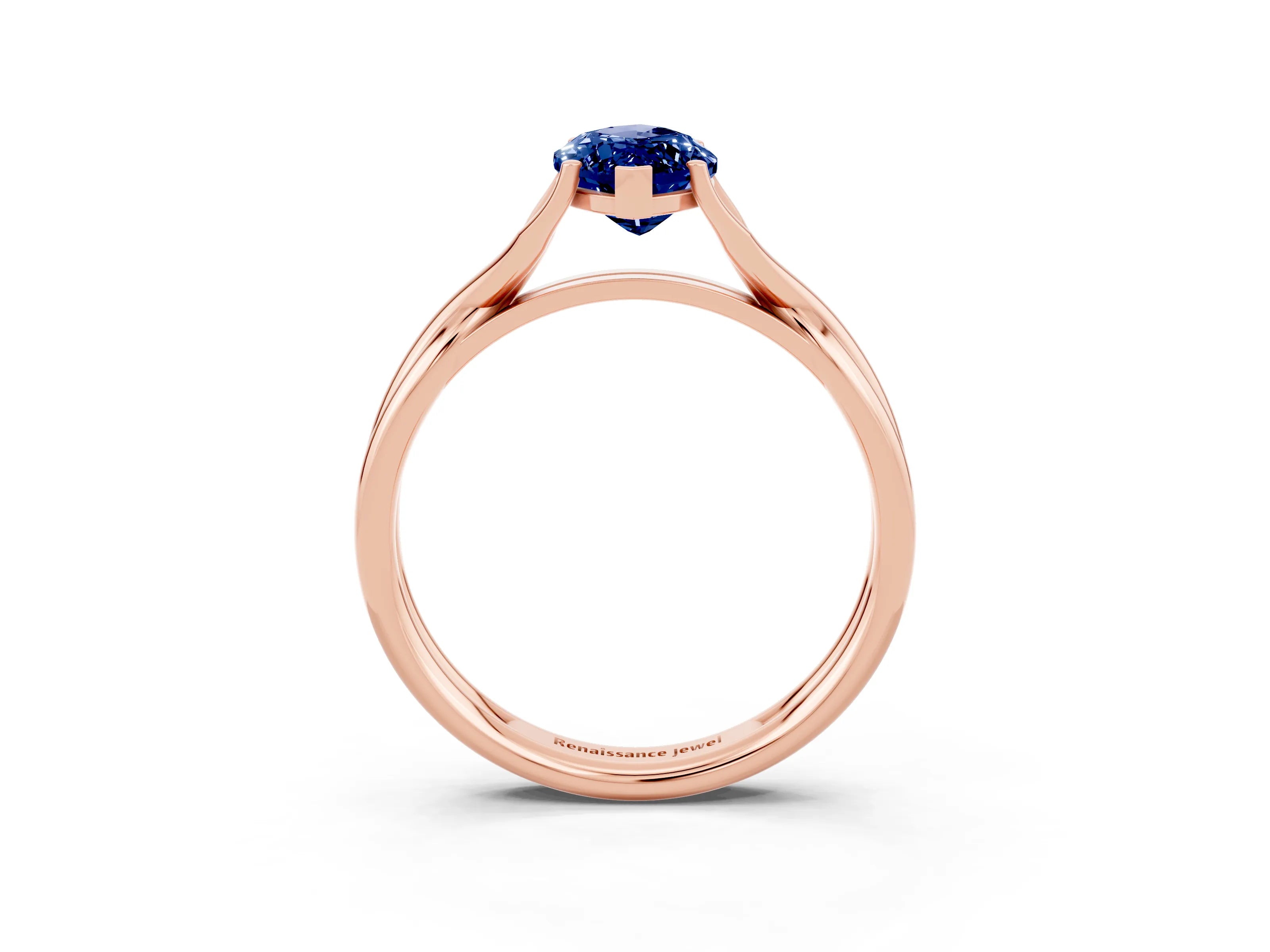 Rose gold Marquise Cut Blue Sapphire Solitaire Twist Band Prong Setting Ring_51