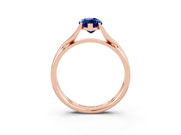 Rose gold Marquise Cut Blue Sapphire Solitaire Twist Band Prong Setting Ring