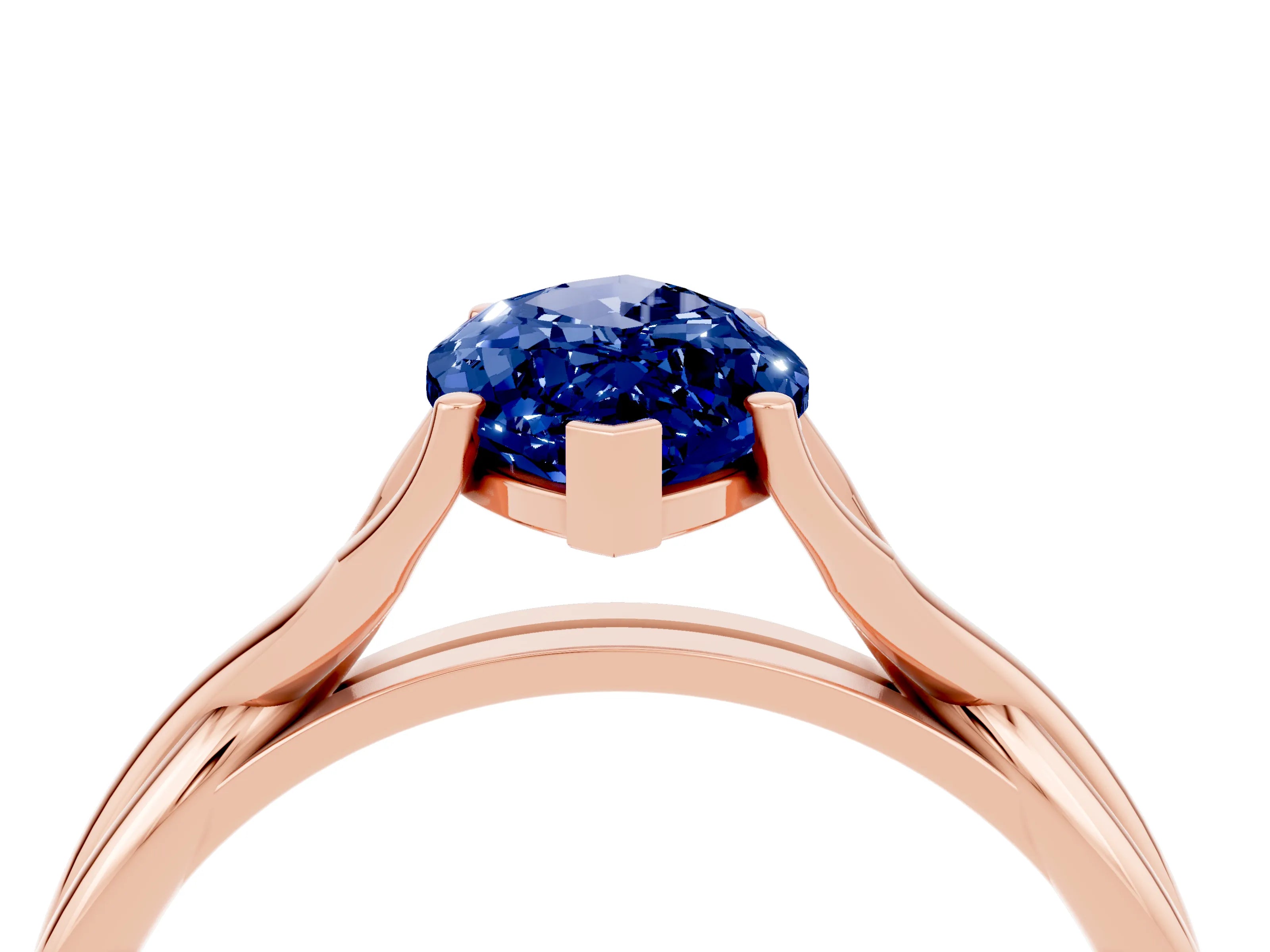 Rose gold Marquise Cut Blue Sapphire Solitaire Twist Band Prong Setting Ring_52