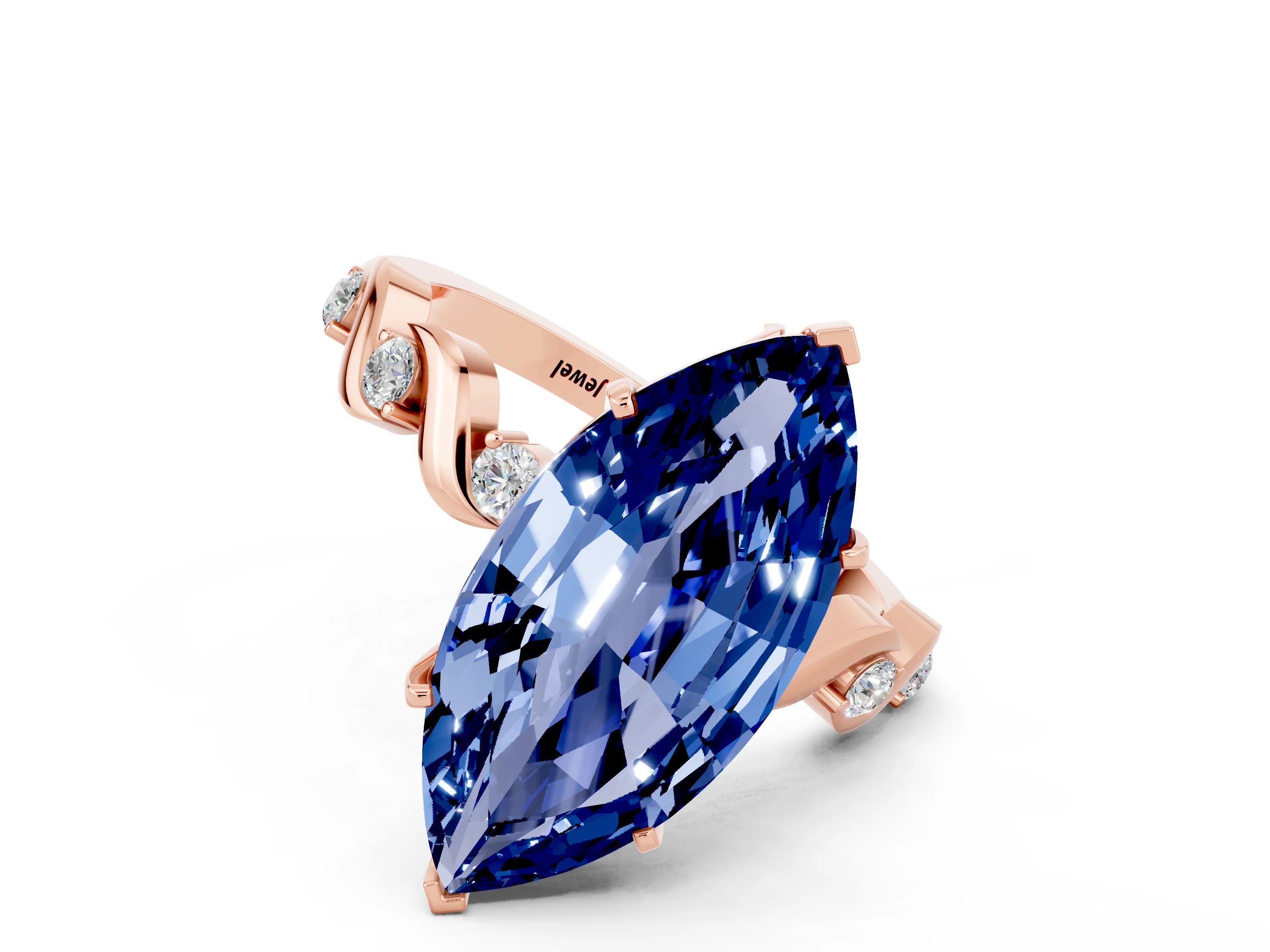Rose gold Marquise Cut Blue Sapphire Solitaire Twisted Band with Round  Accents and Prong Setting_12
