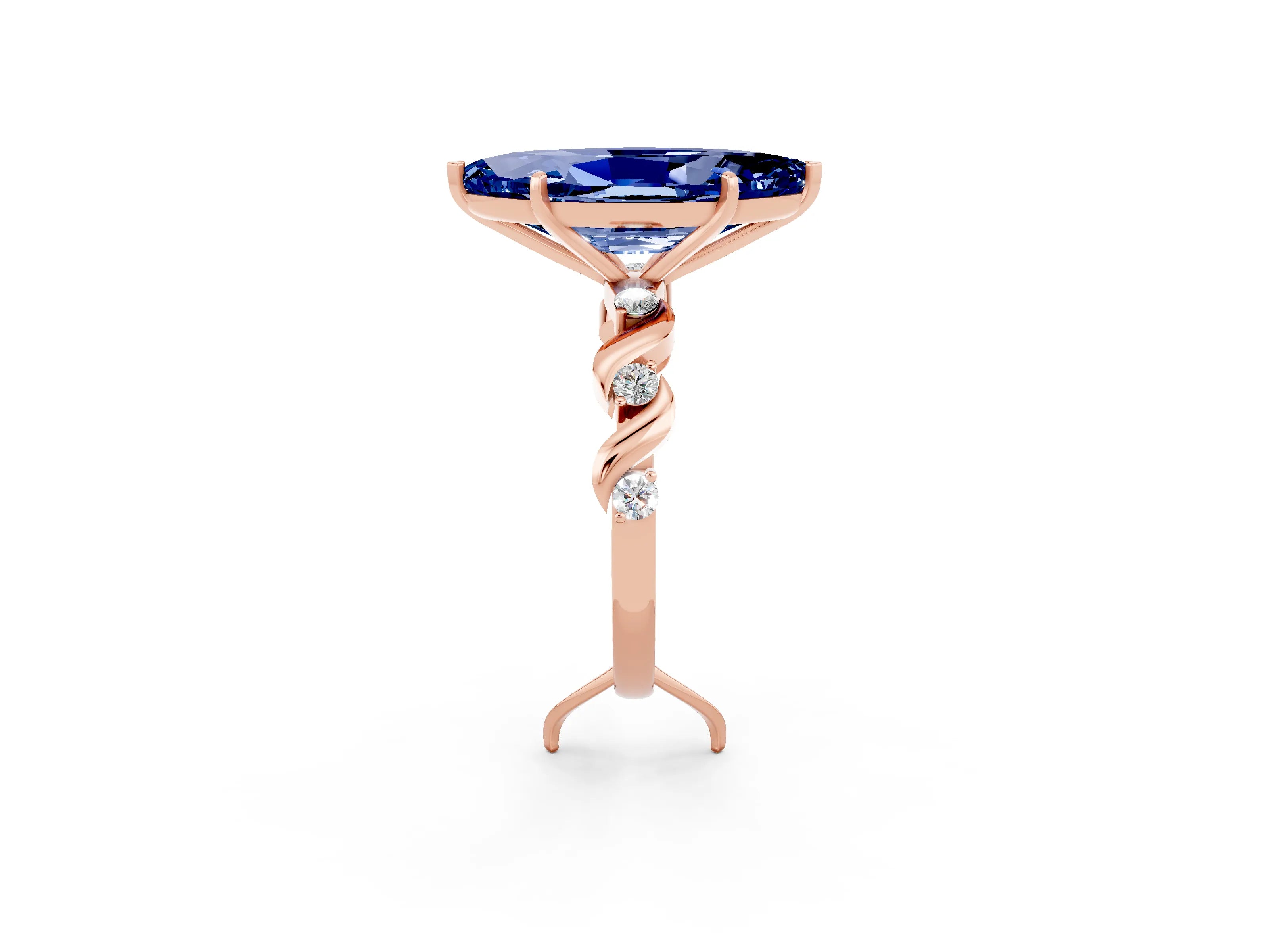 Rose gold Marquise Cut Blue Sapphire Solitaire Twisted Band with Round  Accents and Prong Setting_14
