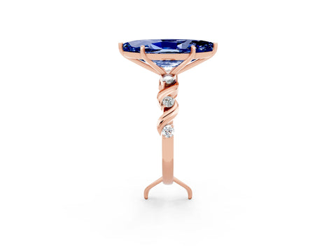 Rose gold Marquise Cut Blue Sapphire Solitaire Twisted Band with Round  Accents and Prong Setting_14