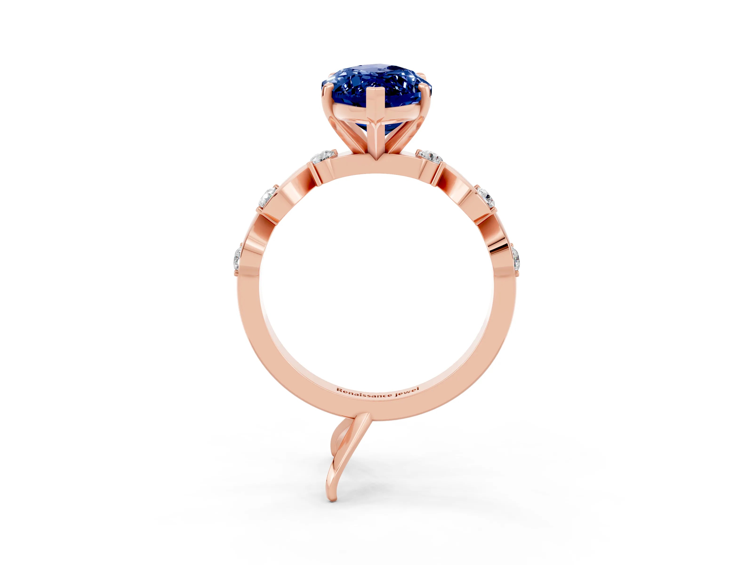 Rose gold Marquise Cut Blue Sapphire Solitaire Twisted Band with Round  Accents and Prong Setting_15