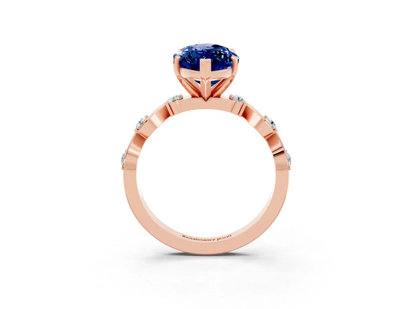 Rose gold Marquise Cut Blue Sapphire Solitaire Twisted Band with Round  Accents and Prong Setting