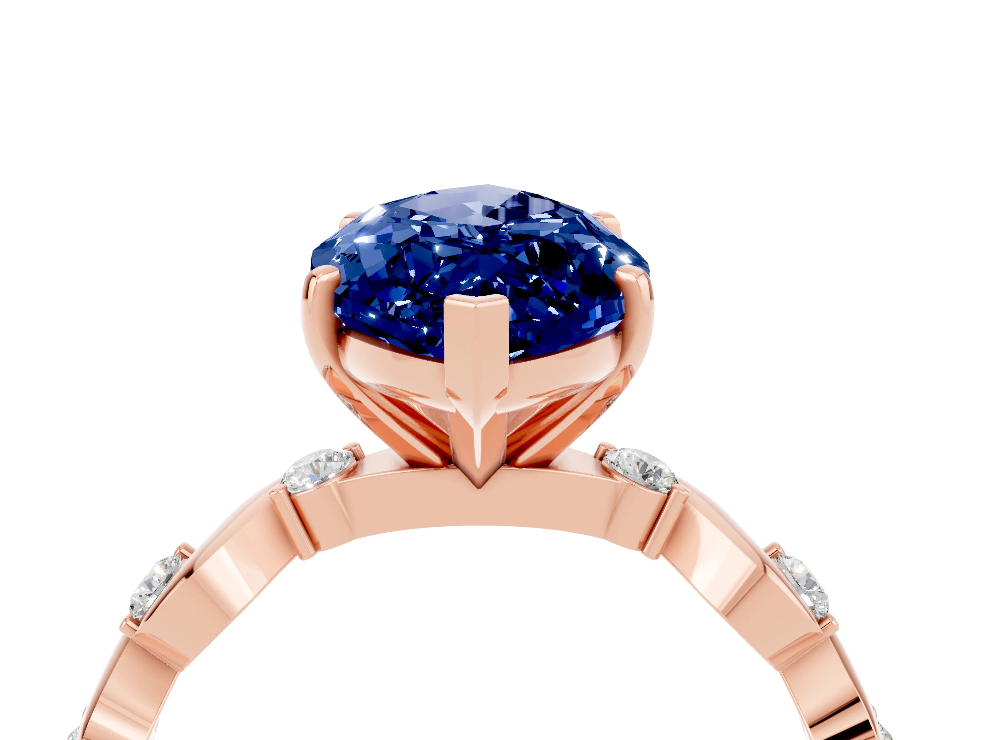 Rose gold Marquise Cut Blue Sapphire Solitaire Twisted Band with Round  Accents and Prong Setting_16