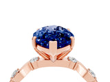 Rose gold Marquise Cut Blue Sapphire Solitaire Twisted Band with Round  Accents and Prong Setting_16