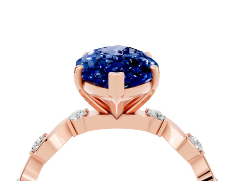 Rose gold Marquise Cut Blue Sapphire Solitaire Twisted Band with Round  Accents and Prong Setting_16